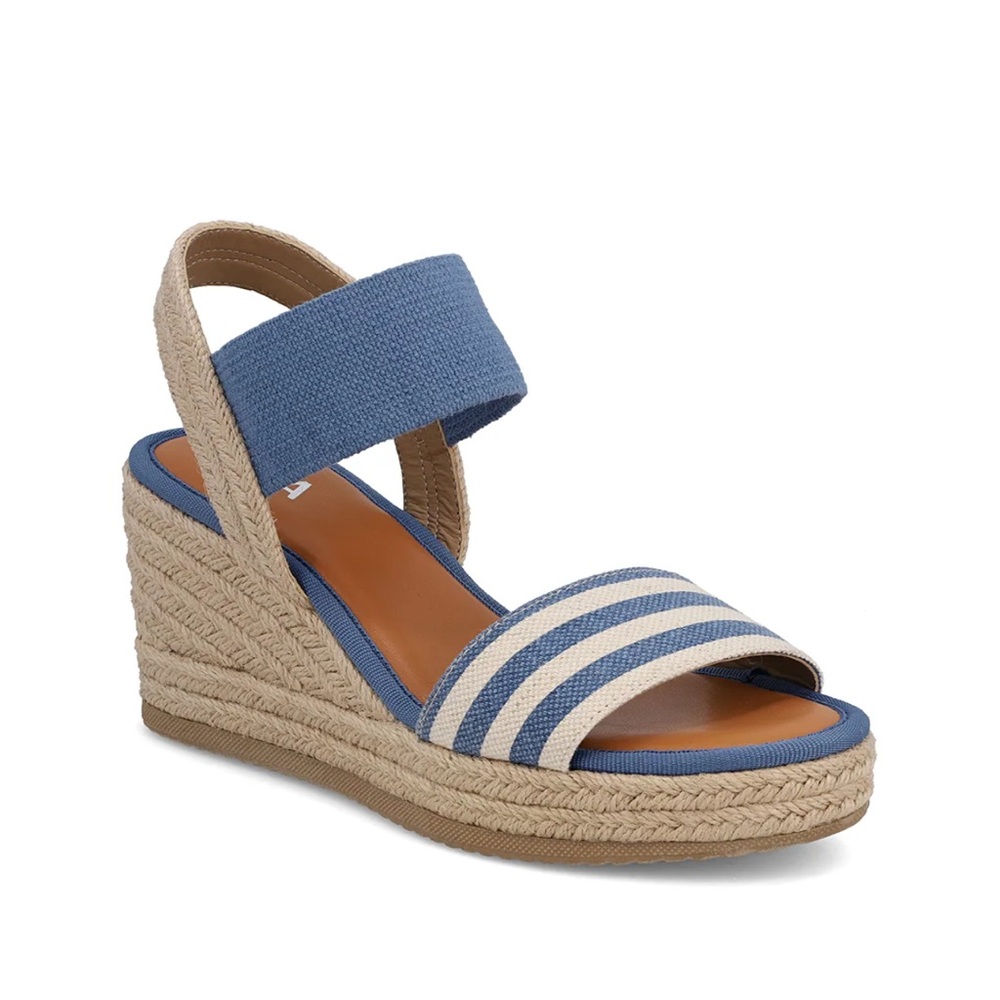 Mia Shoes Blue And Tan Espadrille Wedge Sandals (Brittni - Blue Multi)